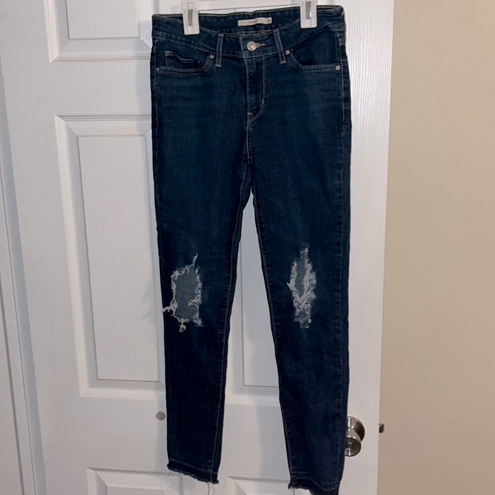 levi strauss skinny ripped jeans with frayed bottoms